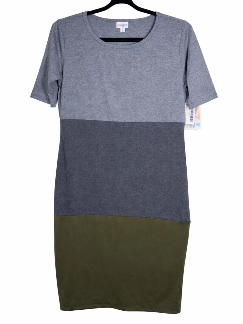 NWT LuLaRoe Julia colorblock casual summer Midi knee length Dress large gray